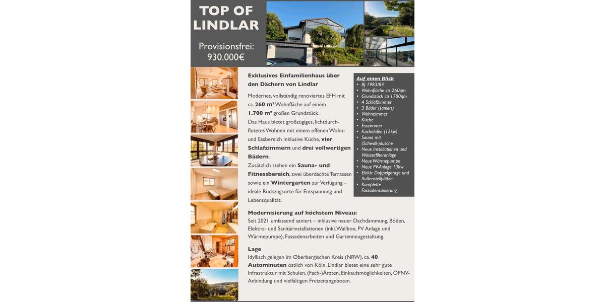 Einfamilienhaus Lindlar - 7 Zimmer, 260 m&sup2;, 870.000&euro; | Angebot:26998590