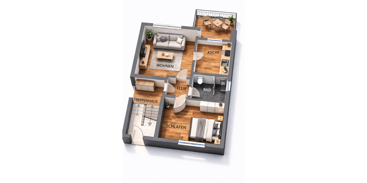 Etagenwohnung Düsseldorf Rath - 2 Zimmer, 50 m&sup2;, 209.000&euro; | Angebot:26886908