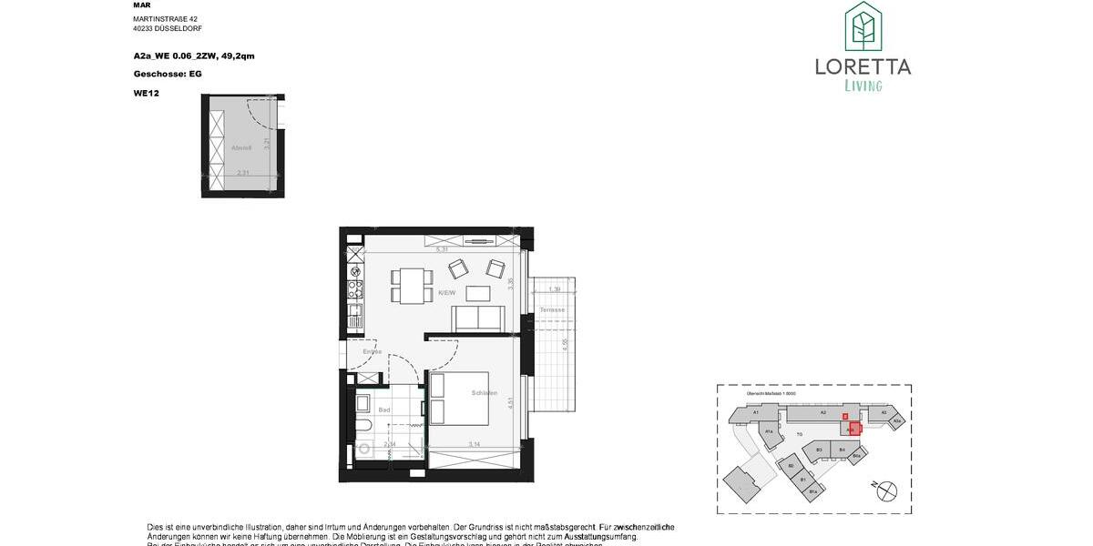 Erdgeschoßwohnung Düsseldorf Stadtbezirk 3 - 2 Zimmer, 49 m&sup2;, 1.030&euro; | Angebot:25614448