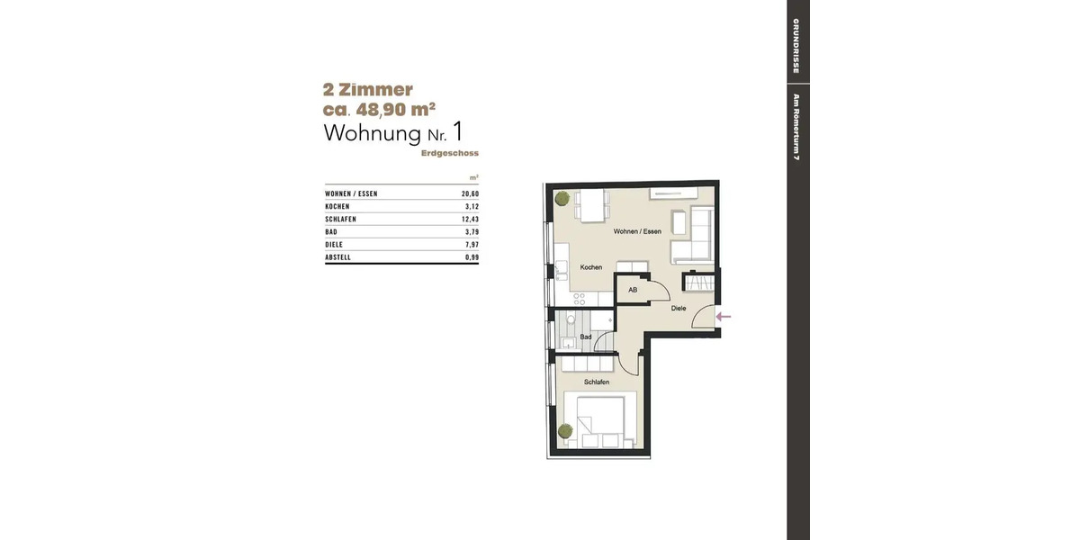 Etagenwohnung Köln Altstadt-Nord - 1 Zimmer, 48 m&sup2;, 339.000&euro; | Angebot:26418025