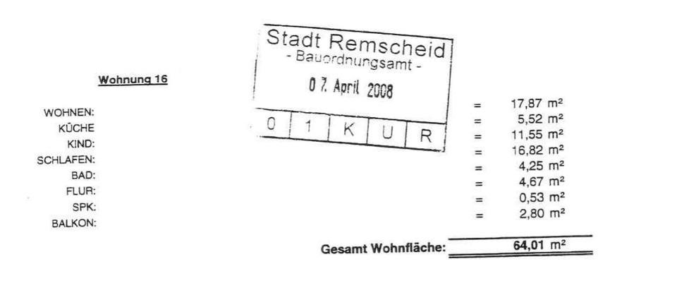 Etagenwohnung Remscheid - 3 Zimmer, 64 m&sup2;, 149.000&euro; | Angebot:26819161