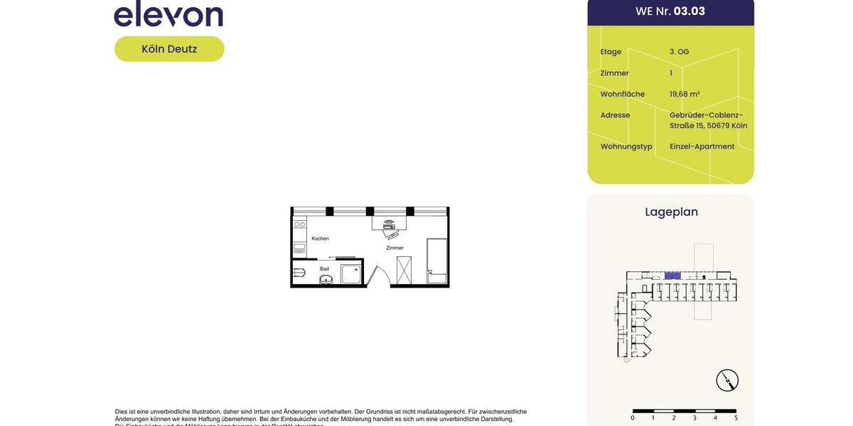 Etagenwohnung Köln Mülheim - 1 Zimmer, 20 m&sup2;, 434&euro; | Angebot:26453782