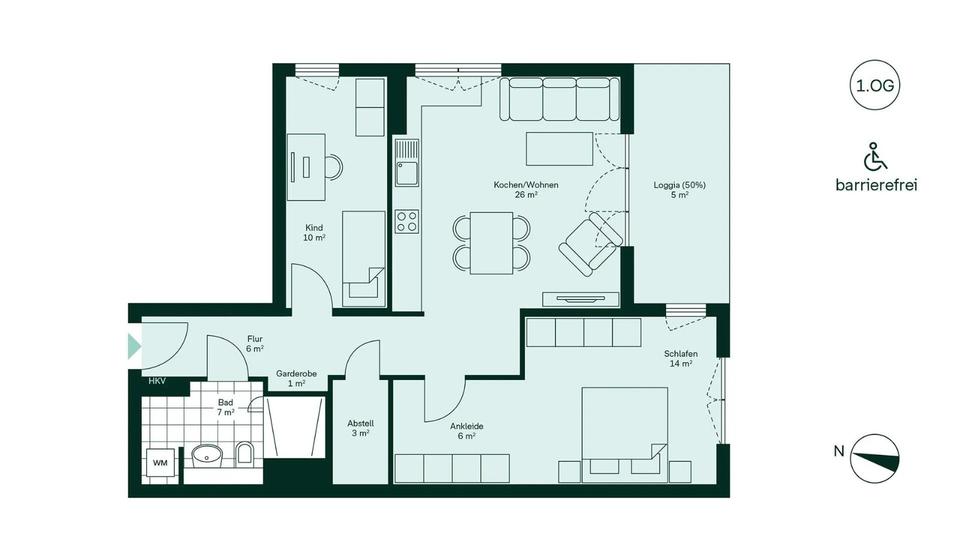 Etagenwohnung Köln Nippes - 3 Zimmer, 77 m&sup2;, 1.536&euro; | Angebot:26409925