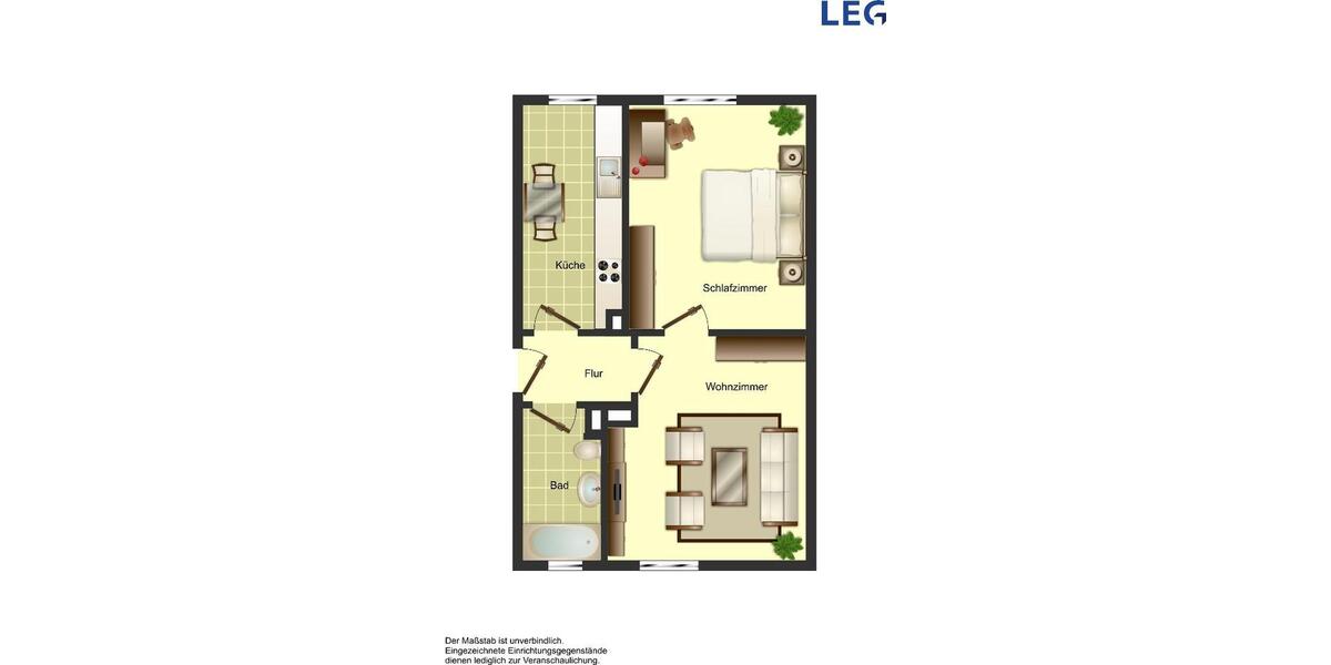 Erdgeschoßwohnung Düsseldorf Stadtbezirk 8 - 2 Zimmer, 44 m&sup2;, 597&euro; | Angebot:26249936