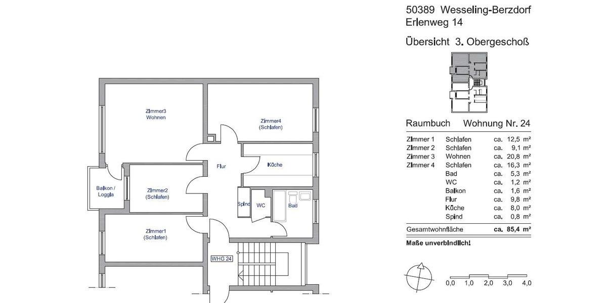 Etagenwohnung Wesseling - 4 Zimmer, 85 m&sup2;, 249.000&euro; | Angebot:26997629