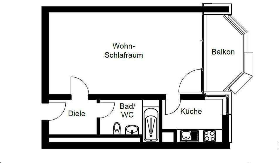 Modernes 1-Zimmer-Appartment mit Balkon und Blick ins Grüne, Wannenbad, separate Küche 1 zimmer