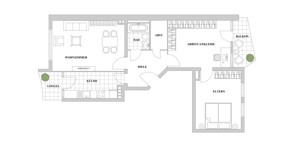 Etagenwohnung Düsseldorf Stadtmitte - 3 Zimmer, 74 m&sup2;, 1.125&euro; | Angebot:26359893