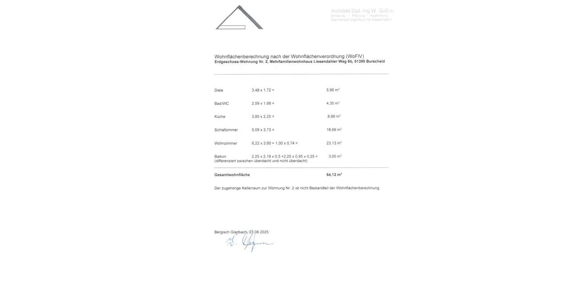 Erdgeschoßwohnung Burscheid - 2 Zimmer, 64 m&sup2;, 165.000&euro; | Angebot:23421786