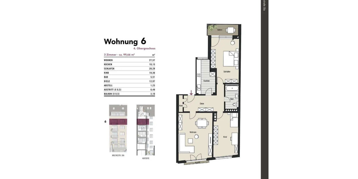 Etagenwohnung Köln Neustadt-Süd - 3 Zimmer, 100 m&sup2;, 679.000&euro; | Angebot:26418023