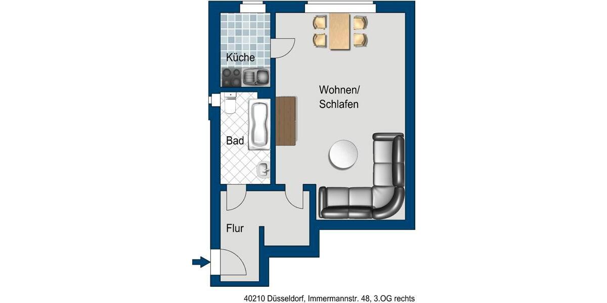 Etagenwohnung Düsseldorf Stadtmitte - 1 Zimmer, 38 m&sup2;, 570&euro; | Angebot:26141861