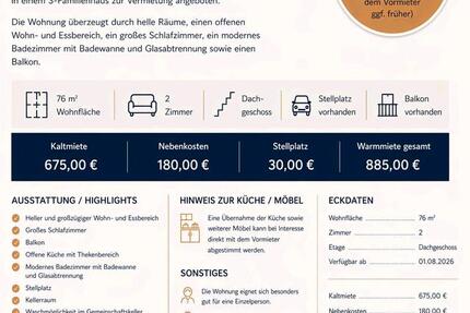 Wohnung Kürten - 2 Zimmer, 76 m&sup2;, 885&euro; | Angebot:26326077