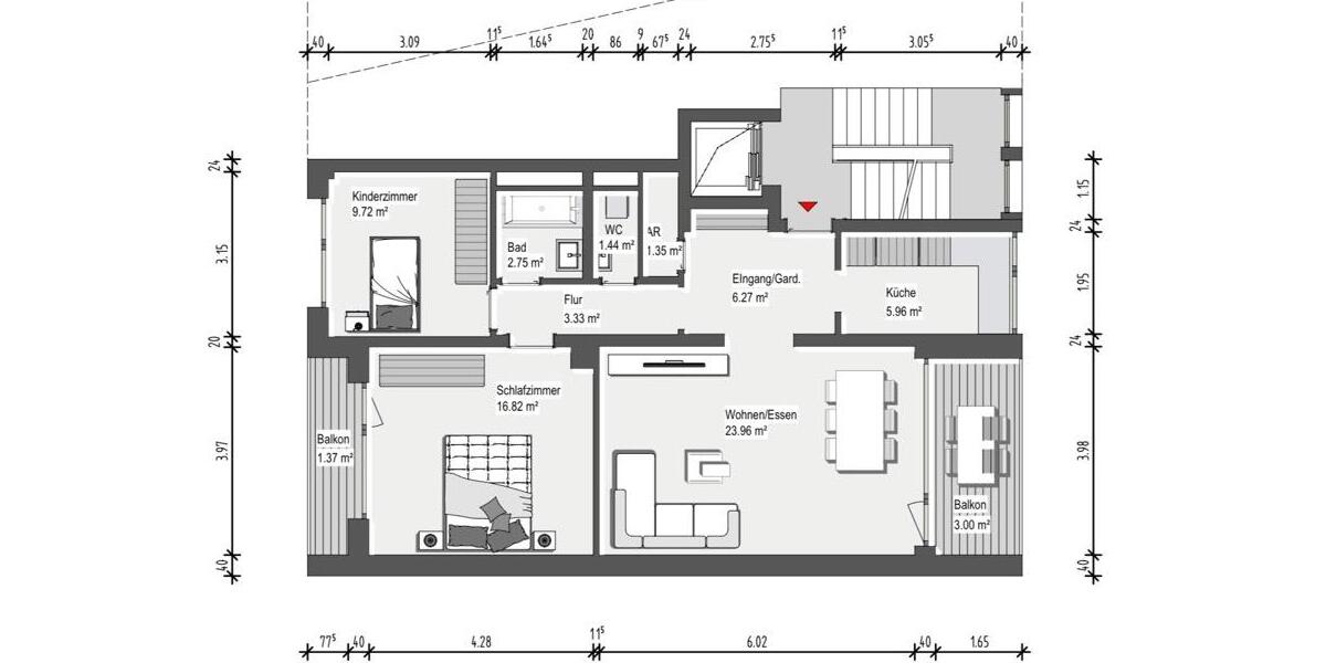 Etagenwohnung Solingen Mitte - 3 Zimmer, 76 m&sup2;, 220.000&euro; | Angebot:26961056