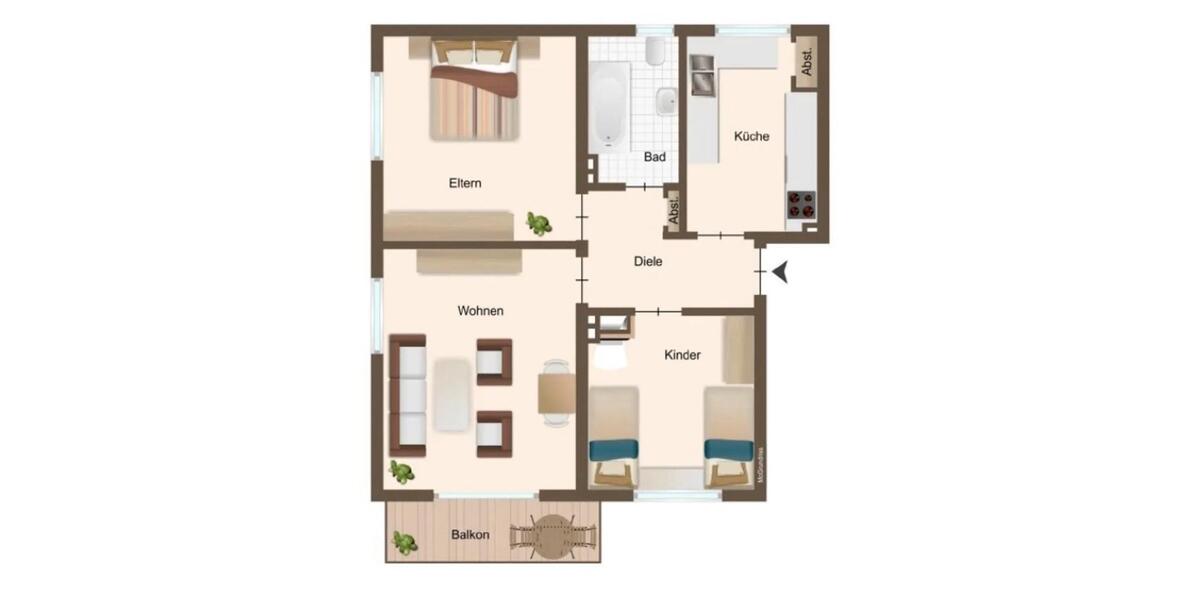 Etagenwohnung Niederkassel - 3 Zimmer, 64 m&sup2;, 299.000&euro; | Angebot:27024720