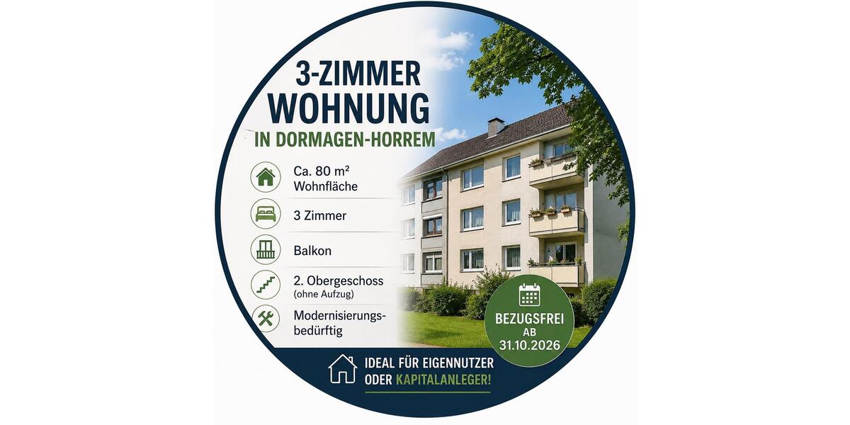 Etagenwohnung Dormagen Hackenbroich - 3 Zimmer, 80 m&sup2;, 235.000&euro; | Angebot:27155506