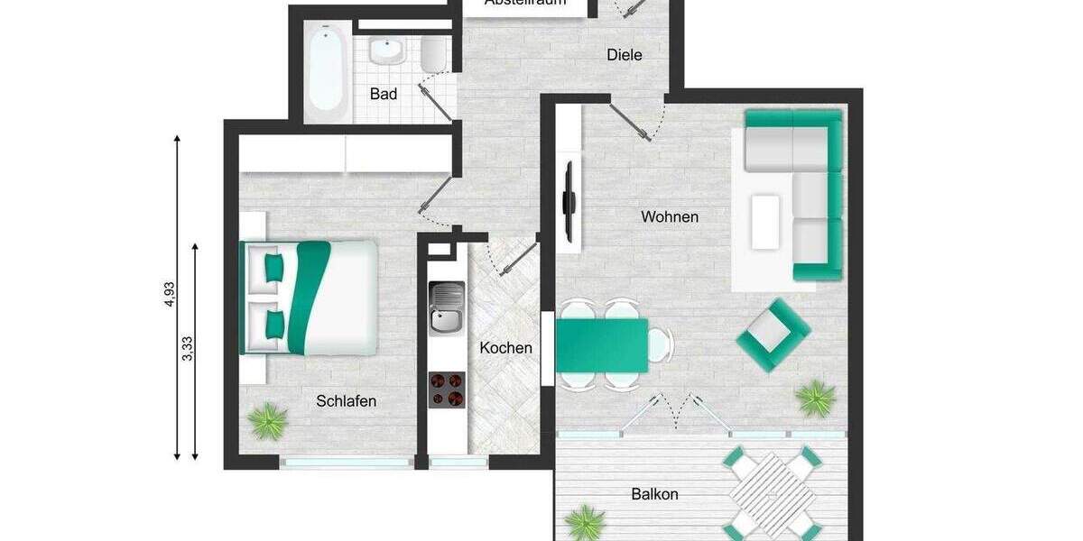 Etagenwohnung Köln Bayenthal - 2 Zimmer, 59 m&sup2;, 377.000&euro; | Angebot:25566767