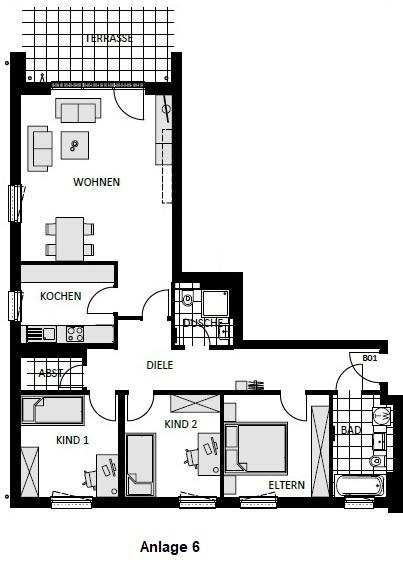Erdgeschoßwohnung Leverkusen Alkenrath - 4 Zimmer, 110 m&sup2;, 1.375&euro; | Angebot:25366771