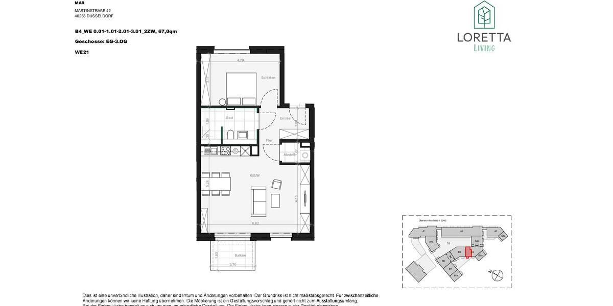 Erdgeschoßwohnung Düsseldorf Stadtbezirk 3 - 2 Zimmer, 67 m&sup2;, 1.350&euro; | Angebot:25614444