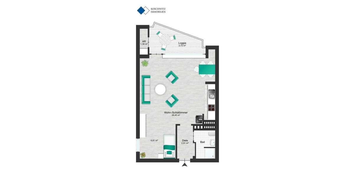 Etagenwohnung Düsseldorf Oberbilk Oberbilk - 1 Zimmer, 46 m&sup2;, 165.000&euro; | Angebot:26884078