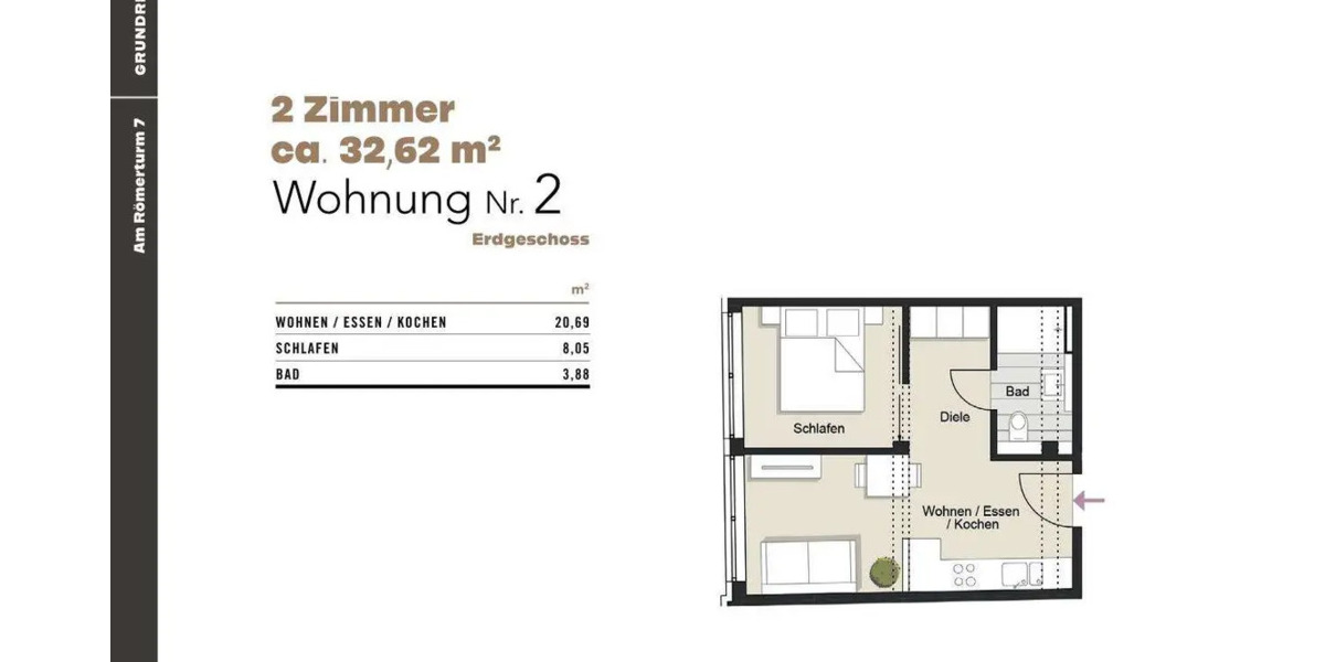 Etagenwohnung Köln Altstadt-Nord - 2 Zimmer, 33 m&sup2;, 259.000&euro; | Angebot:26418026