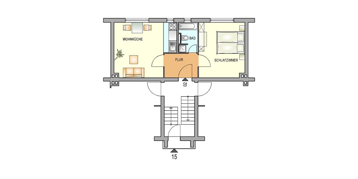 Erdgeschoßwohnung Remscheid Remscheid-Süd - 1 Zimmer, 38 m&sup2;, 254&euro; | Angebot:25118616