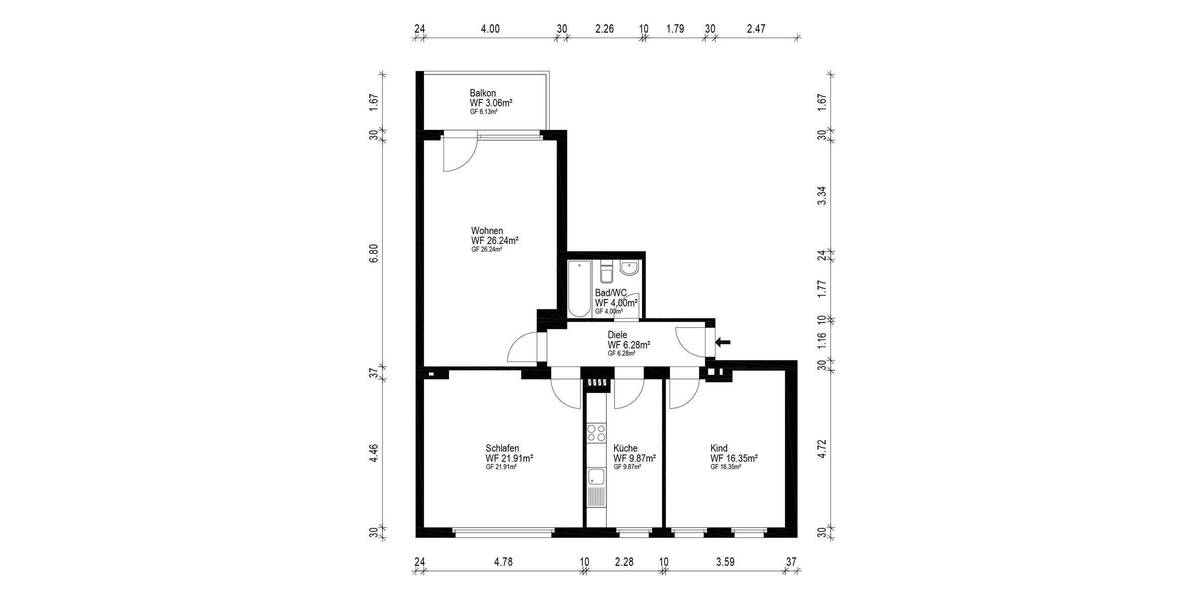 Etagenwohnung Köln Lindenthal - 3 Zimmer, 88 m&sup2;, 519.000&euro; | Angebot:26418455