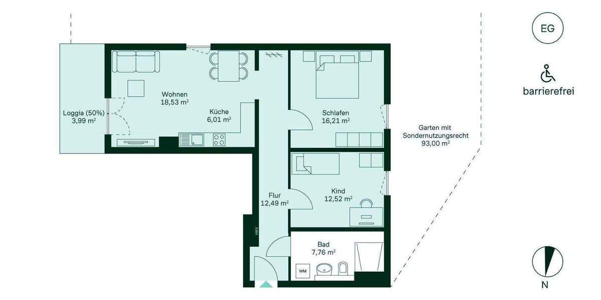 Etagenwohnung Düsseldorf Benrath - 3 Zimmer, 77 m&sup2;, 489.900&euro; | Angebot:25957405