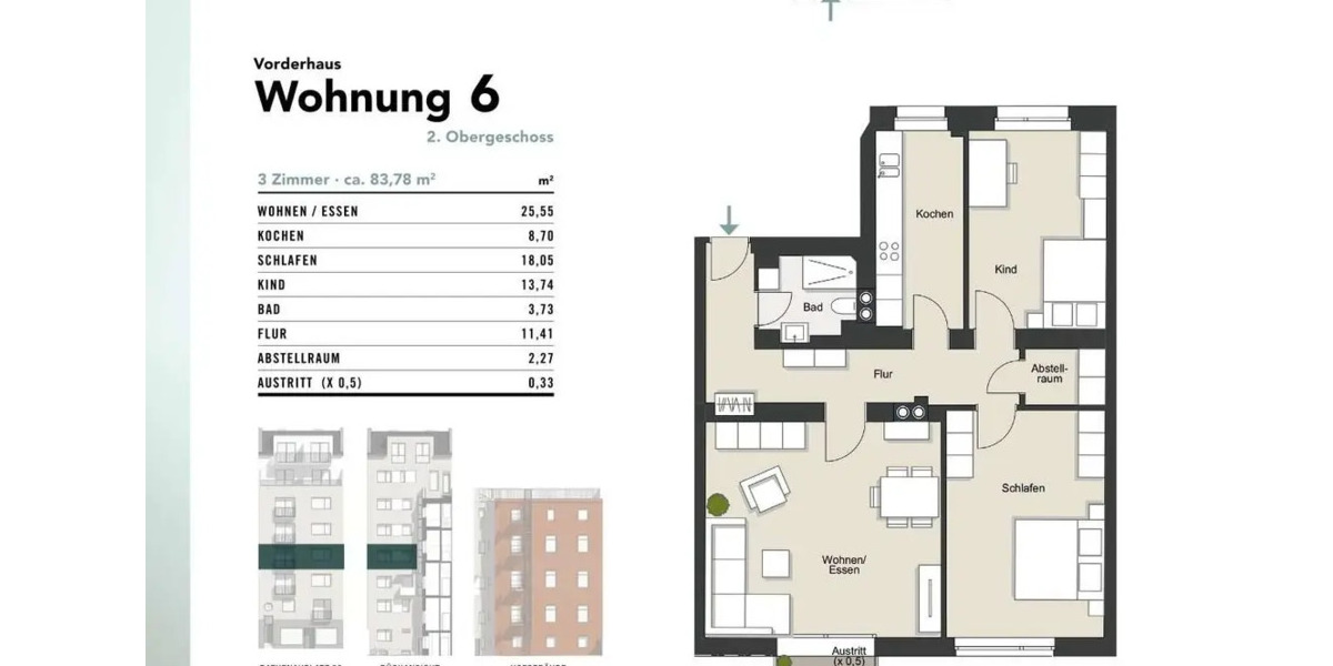 Etagenwohnung Köln Neustadt-Süd - 3 Zimmer, 83 m&sup2;, 584.000&euro; | Angebot:26418024