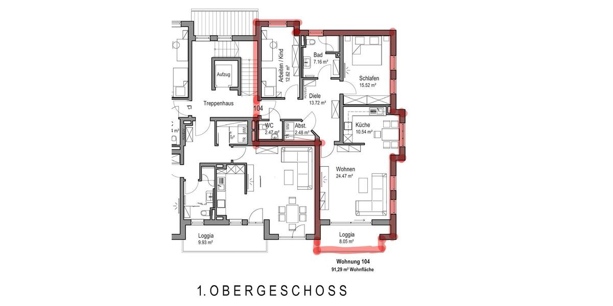 Etagenwohnung Kürten - 3 Zimmer, 92 m&sup2;, 900&euro; | Angebot:24731081