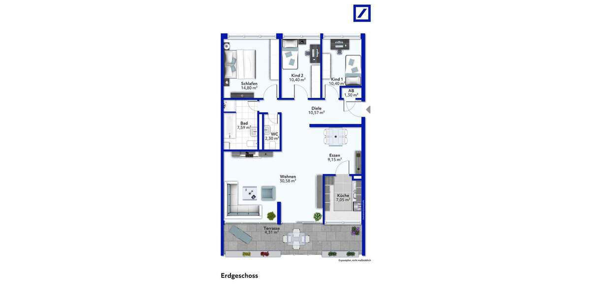 Etagenwohnung Düsseldorf Unterbach - 4 Zimmer, 109 m&sup2;, 359.000&euro; | Angebot:25687320